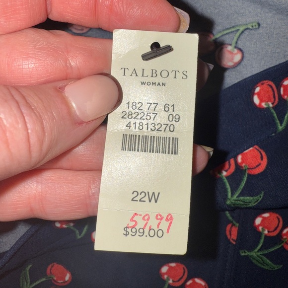 Talbots Woman 22W Cherry Print Flounce Skirt Navy Red Fruit Pattern NWT - Picture 12 of 15